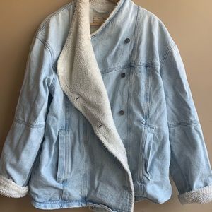 Free People We The Free Denim Sherpa Oversized Borg Jacket